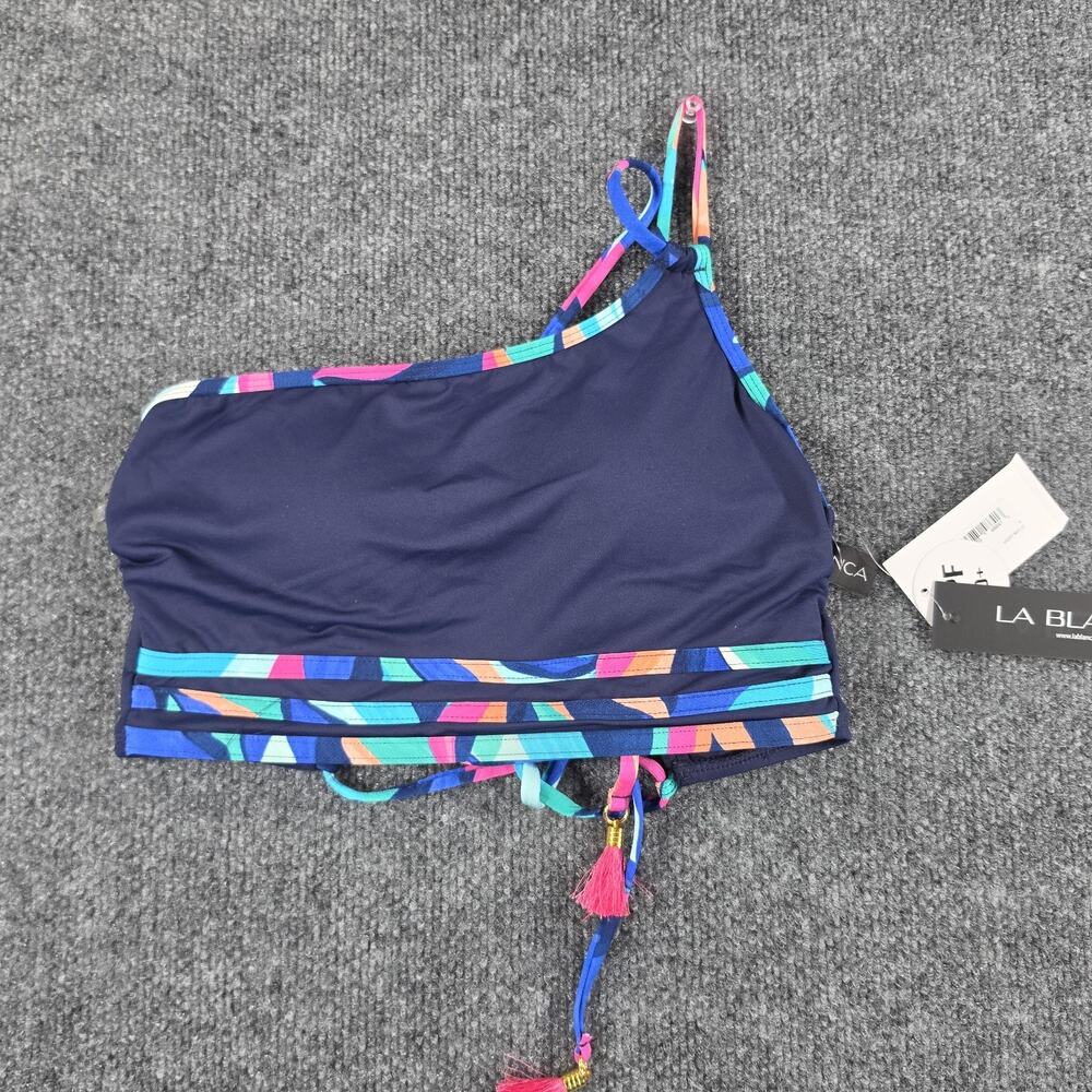 La Blanca Women's Size 4 Navy Blue One Shoulder Tankini Top Multicolor Strappy